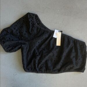 Black Eyelet One Shoulder Cropped Shirt Banana Republic Sz LP